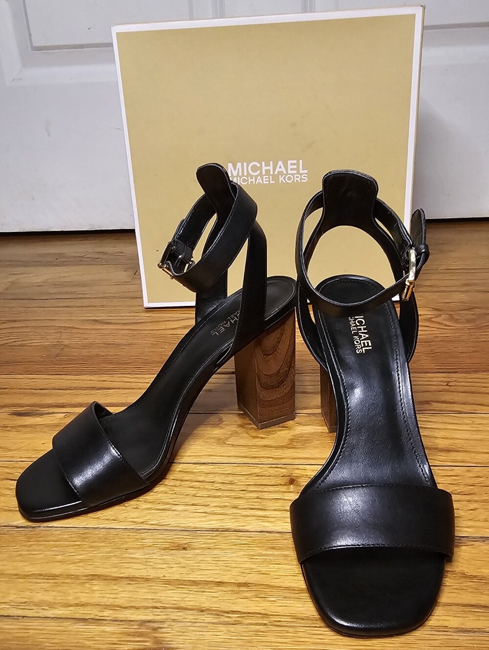 Michael Kors Black Leather Block Heel Sandals